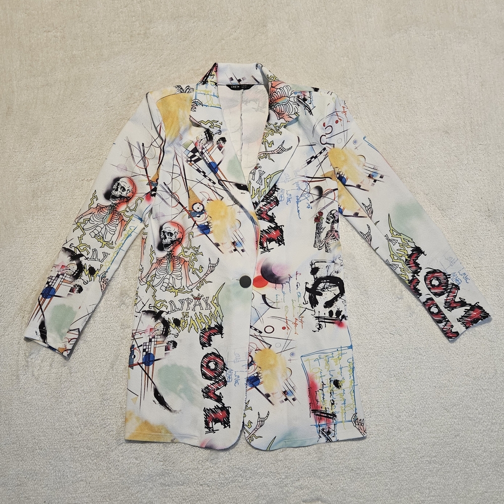 NEW SHEIN Abstract White Blazer Size XS Avant Garde Streetwear Maximalism - Picture 2 of 7